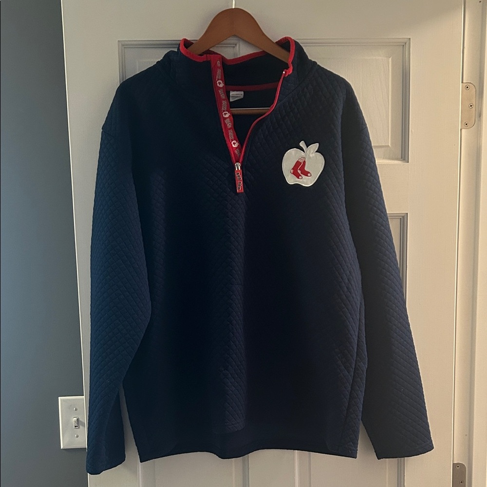 Women's Navy Blue Quilted Pullover with Red Trim